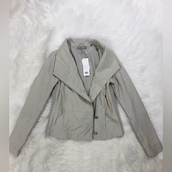 NWT $995 Vince Leather Scuba Jacket Coat in Sierra Silve - Picture 5 of 6